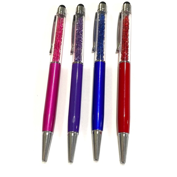 Pens Lot of 4 Crystal Stones With Stylus Red Blue Purple Pink - Picture 3 of 6